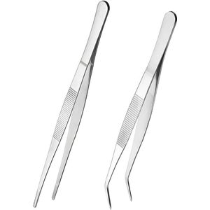 Precisie Verwijzende Pincet Set - 14 cm RVS, Bevel en Gebogen Tips voor Aquatische Dieren en Koraal - Pack van 2