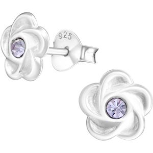 Joy|S - Zilveren bloem oorbellen - 8 mm - kristal paars - oorknoppen voor kinderen
