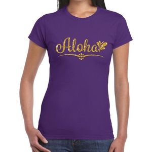 Aloha goud glitter hawaii t-shirt paars dames - dames shirt Aloha L