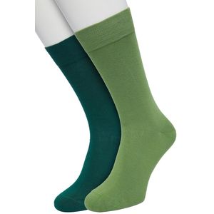 Bonnie Doon Basic Sokken Heren set Licht Groen met Donker Groen maat 40/46 - 2 paar - Basis Katoenen Sok - Gladde Naden - Brede Boord - Uitstekend Draagcomfort - Goede Pasvorm - 2-pack - Multipack - Effen - Trekking Green/Loden Frost - OL6324012.495