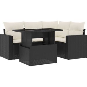 vidaXL - 5-delige - Loungeset - met - kussens - poly - rattan - zwart