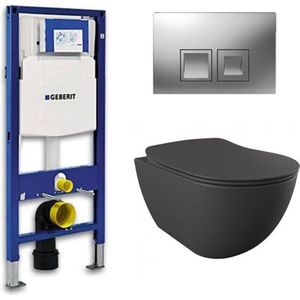 Geberit UP 100 toiletset - Inbouw WC Wandcloset - Creavit Mat Antraciet Geberit Delta-50 Mat Chroom