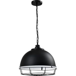 QUVIO Hanglamp landelijk - Lampen - Plafondlamp - Leeslamp - Verlichting - Verlichting plafondlampen - Keukenverlichting - Lamp - Kettinglamp met stalen rooster - D 42 cm - Zwart
