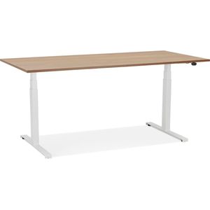 Alterego Witte elektrisch verstelbare bureau 'TRONIK' met blad in notenhouten afwerking - 160x80 cm