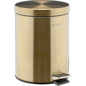 Navaris badkamer pedaalemmer 5 liter - Badkamerprullenbak met deksel en uitneembare emmer voor badkamer, toilet, keuken - Metallic goudkleurig