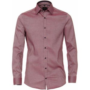 VENTI - Body Fit Overhemd - Rood met Blauw en Wit Structuur - Strijkvriendelijk