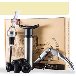 Lynnz® Wijn accessoires set- met vacuümpomp, wijnstopper, kurkentrekker en wijnschenker - wijn cadeau - wijnopener - flesopener - wijnset - geschenkset - kerstcadeau - kerstkado