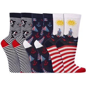 Kindersokken | Grappige sokken | Print: Zee | Kleur: Blauw | Maat: Diverse maten | 6 paar