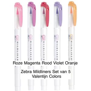 Zebra Mildliners Set van 5 Valentijn Colors verpakt in een Zipperbag