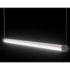 FLiRD Budget -Complete Bureaulamp- LED Buislamp voorzien van zwarte doppen hangend een dunne staaldraadjes- Lengte 112 cm doorsnede Ø27 mm- 2.700K (Warm wit)- Stralingshoek 180°.