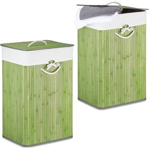 Relaxdays 2x wasmand bamboe - wasbox opvouwbaar - 80 L - 65,5 x 43,5 x 33,5 cm - groen