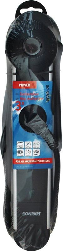 Scanpart - Tafelcontactdoos - 3-voudig - Zwart/Zilver - 1,5 m