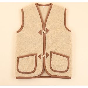 Moonrise dames wollen vest lichtbruin met knoopjes L
