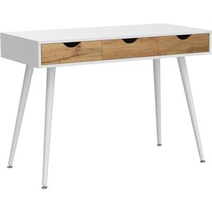 Bureau met lade, 110 cm, eenvoudige werktafel, make-uptafel met 3 laden, werkkamer, werkplekken, bureaus, wit HMTM-GCBG1016