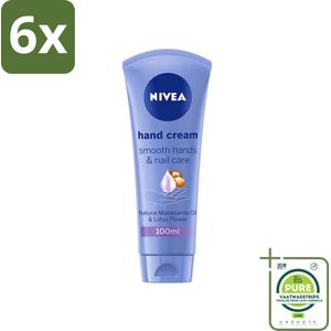 NIVEA - Handcrème - Zachte Handen & Nagelverzorging - Natuurlijke Macadamia & Lotusbloem - 100 ml - Voordeelverpakking - 6 stuks - Handcrème - Verzorging handen