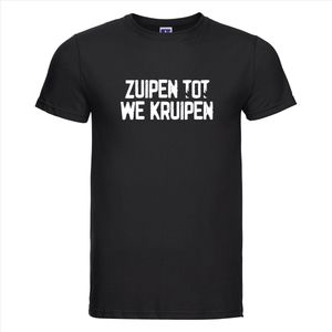 T-shirt Zuipen tot we kruipen | Festival | zwart | Maat XS