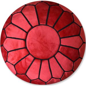Velvet poef rood - Ronde poef - Fluwelen poef - Handgemaakt en uniek - Gevuld geleverd - Ideaal voor je woon-, slaap- of kinderkamer