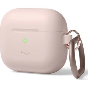 Siliconen hoes met karabijnhaak voor AirPods 3 - Draadloos opladen en schokbestendige bescherming (zandroze)