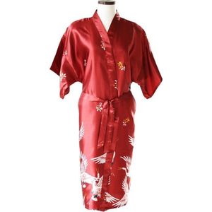 TA-HWA - Dames Kimono - met Kraanvogels - Rood - Maat S