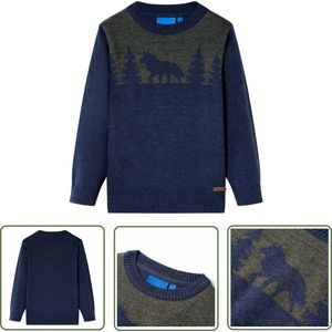 vidaXL Meisjestrui - Kindertrui - Kindertrui gebreid 128 marineblauw - Jongenstrui - Blauwe Trui - Katoenen Trui