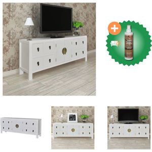 vidaXL Tv-meubel 110x24x48 cm bewerkt hout wit - Kast - Inclusief Houtreiniger en verfrisser