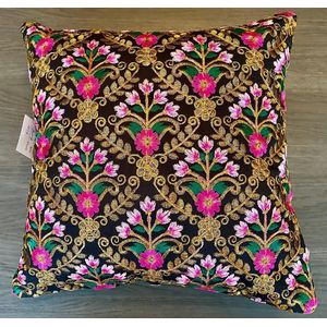 Kussens woonkamer - kussenhoes 35 x 35 cm - kussensloop - sierkussens - cushion cover - katoensilk - Kussenhoesjes - 2 stuks - etnisch Indiaas - borduurwerk - embroidery