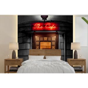 Deur - Café - Rood - Architectuur - Neonlicht - Behangpapier