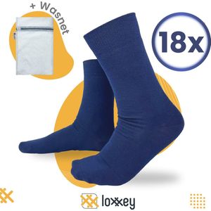 Loxxey® - Sokken - Katoen - 18 Paar - Heren & Dames - Naadloos - Maat 39-42 - Royalblauw + Wasnet 33x22cm