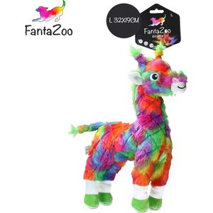 FantaZoo Giraffe kleurrijke en gerecyclede honden knuffel – zeer stevig en zacht – maat L 32x19cm - geschikt voor Large hond