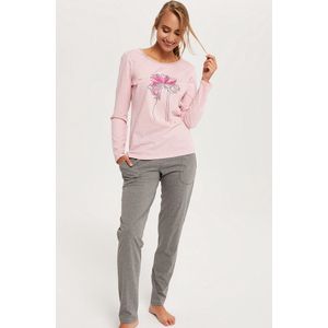Italian Fashion Hoja dames pyjama- lange mouwen- roze/grijs M