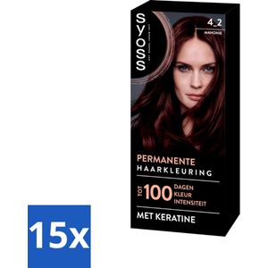 15 x SYOSS - Coloration 4-2 Mahonie - Haarverf - Grijsdekking - Vermindert Haarbreuk - Haarverf - Grijsdekking - Permanent Haarkleuren - Keratine - Haarverf Mahonie