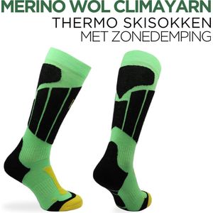 Norfolk Skisokken Kinderen - Merino Wol Climayarn - Antiblaren - Anti Zweet Thermosokken - Skisokken met Schokabsorptie Zonedemping - Warm en Droog - Maat 31-34 - Groen - Aspen Kids