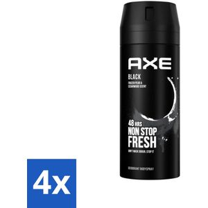 4 x Axe Deodorant Bodyspray Black 150 ml - Deodorant - Bodyspray - Geur - Frisheid - Bevroren Peer