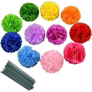 Aanpassing titel: Set van 50 kunstmatige zijden anjer bloemkoppen met stelen - voor huisdecoratie, bruids bruiloft, feest - 3 inch bloemblaadjes - doe-het-zelf polscorsage - vaasvullers en verjaardagstaart ornamenten