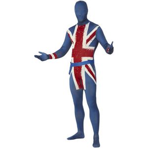 Smiffy's - Landen Thema Kostuum - Engelse Superheld Second Skin - Man - Blauw - Large - Carnavalskleding - Verkleedkleding