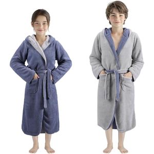 Omkeerbare kinderbadjas met capuchon voor jongens en meisjes - Antraciet/grijs