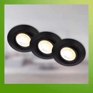 Briloner Klira - Set van 3 LED inbouwspots 230V - 7586035 - Verstelbaar - Ra90 hoge kleurechtheid - CTS schakelaar - 50° behuizing van gerecycled materiaal - Plat - 9 x 2,4 cm - Zwart