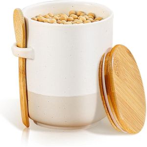 Keramische suikerpot met luchtdichte deksel en lepel - 680 ml - voor bruine suiker - meel - zout - keukenbewaarder