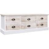 The Living Store TV-meubel - Wit/Lichtbruin - 108x30x40 cm - Massief Paulowniahout - 6 lades