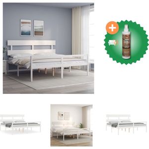 vidaXL Bedframe met hoofdbord massief hout wit 6FT Super King - Bed - Inclusief Houtreiniger en verfrisser