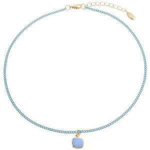 Behave Korte licht Blauwe gourmetschakel Ketting en aqua blauwe steen