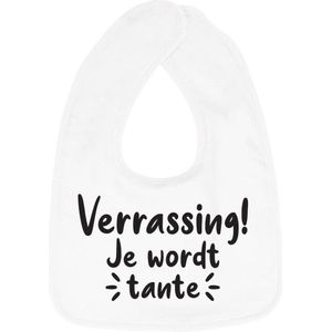 Hospitrix Slabbetje met tekst ""Verrassing! Je wordt tante! "" Wit - Cadeau Zwangerschap - Baby Kwijldoek - Kwijllap - Morslap - Bavette - Bekendmaking - Aankondiging - Aanstaande Moeder - Moederdag