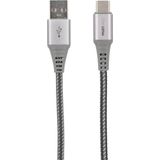Musthavz USB-A naar USB-C Kabel - USB 2.0 - Nylon sleeve - 1 meter - Grijs