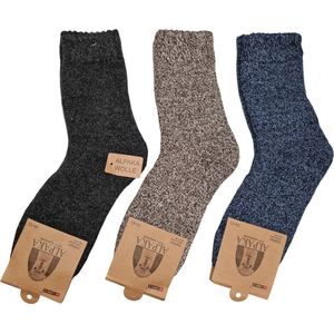 Alpaca Wollen Sokken- Huissokken - Wintersokken - Thermosokken - 3Pack – Zwart Bruin Blauw - 39-43
