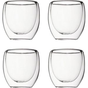 Krumble Espresso glas - Dubbelwandige glazen - Set van 4 - 80 ml - Espressoglazen - Espresso kopjes - koffie kopjes - Vaatwasser bestendig - 8,8 x 8,8 x 14,5 cm