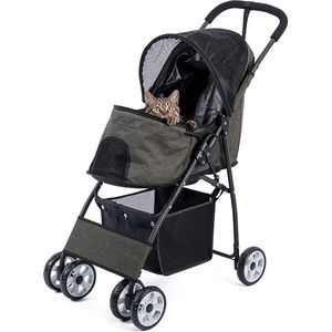 Mima® Hondenbuggy- Opvouwbaar- Hondenkar- KattenBuggy-Opslagmand- Goed Geventileerd- Zwart/Groen-Honden Buggy