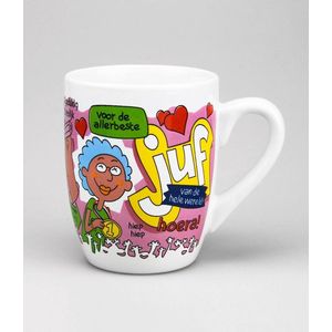 Einde schooljaar - Mok - Voor de aller-allerbeste Juf van de hele wereld - In cadeauverpakking met gekleurd lint