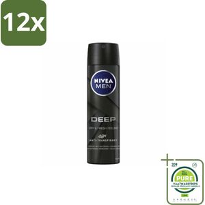 NIVEA MEN – Deodorant spray – Deep – 150 ml - Voordeelverpakking - 12 stuks - Anti-transpirant spray - Zweetgeur
