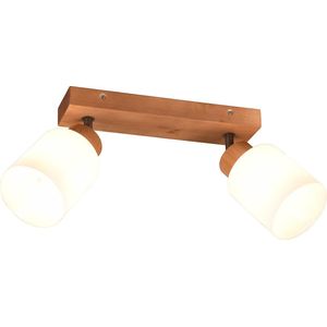 Reality - LED Plafondspot - Plafondverlichting - E14 Fitting - 2-lichts - Rechthoek - Bruin - Hout