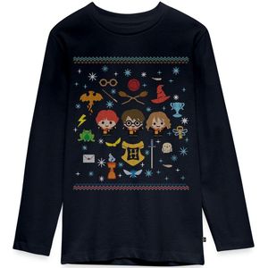 Harry Potter Ugly Christmas Chibi Premium T-Shirt Tiener Met Lange Mouwen